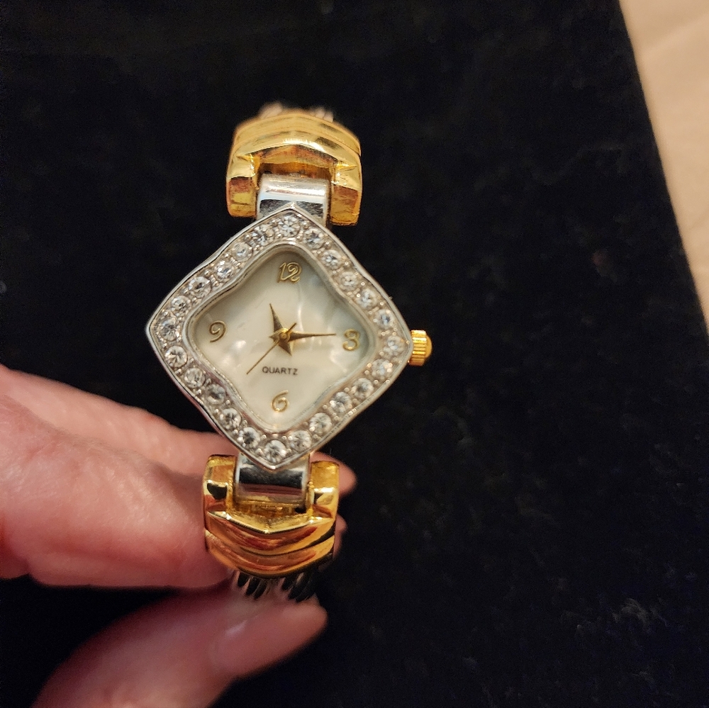 Vintage Gold and Silver Women's Quartz Adjustable Hinged Bangle Watch